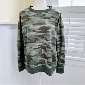 Splendid Multi Green Camouflage Print Crewneck Sleepwear Sweatshirt Large
